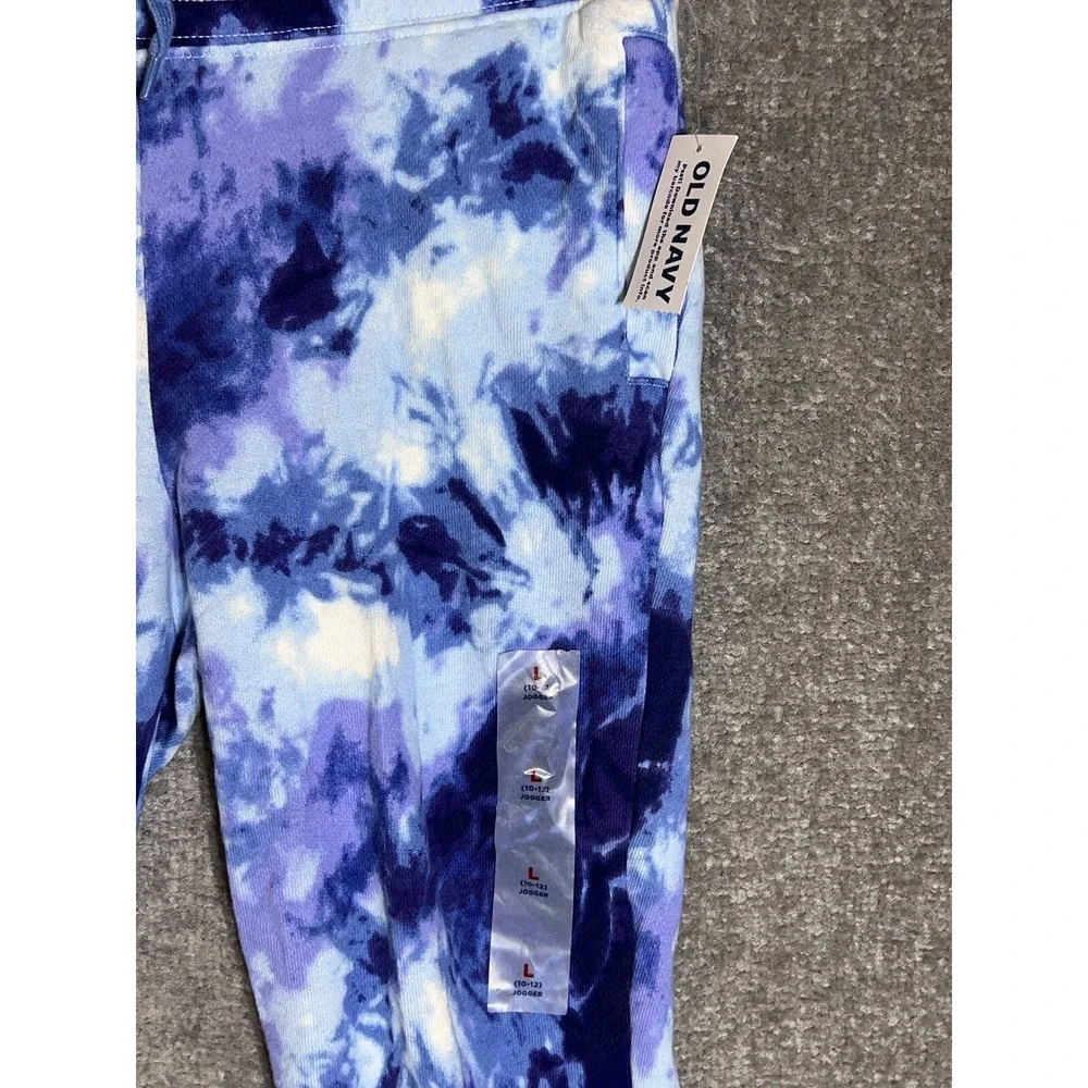 Old Navy Jogger Pants Girls Size Large 10-12 Blue Tie Dye Pockets Lounge NWT
